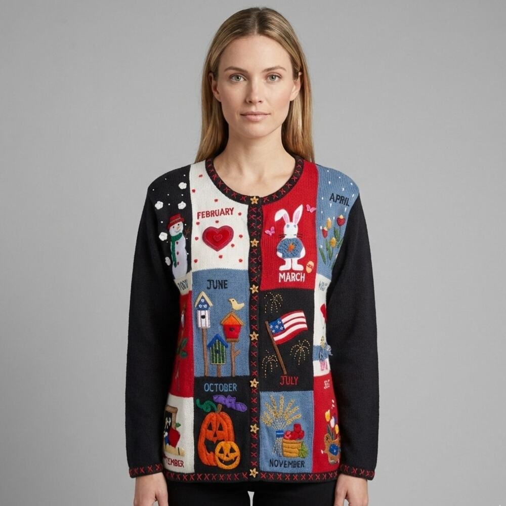 Vintage Marisa Christina All Season Knit Cardigan Womens Size Medium Multicolor